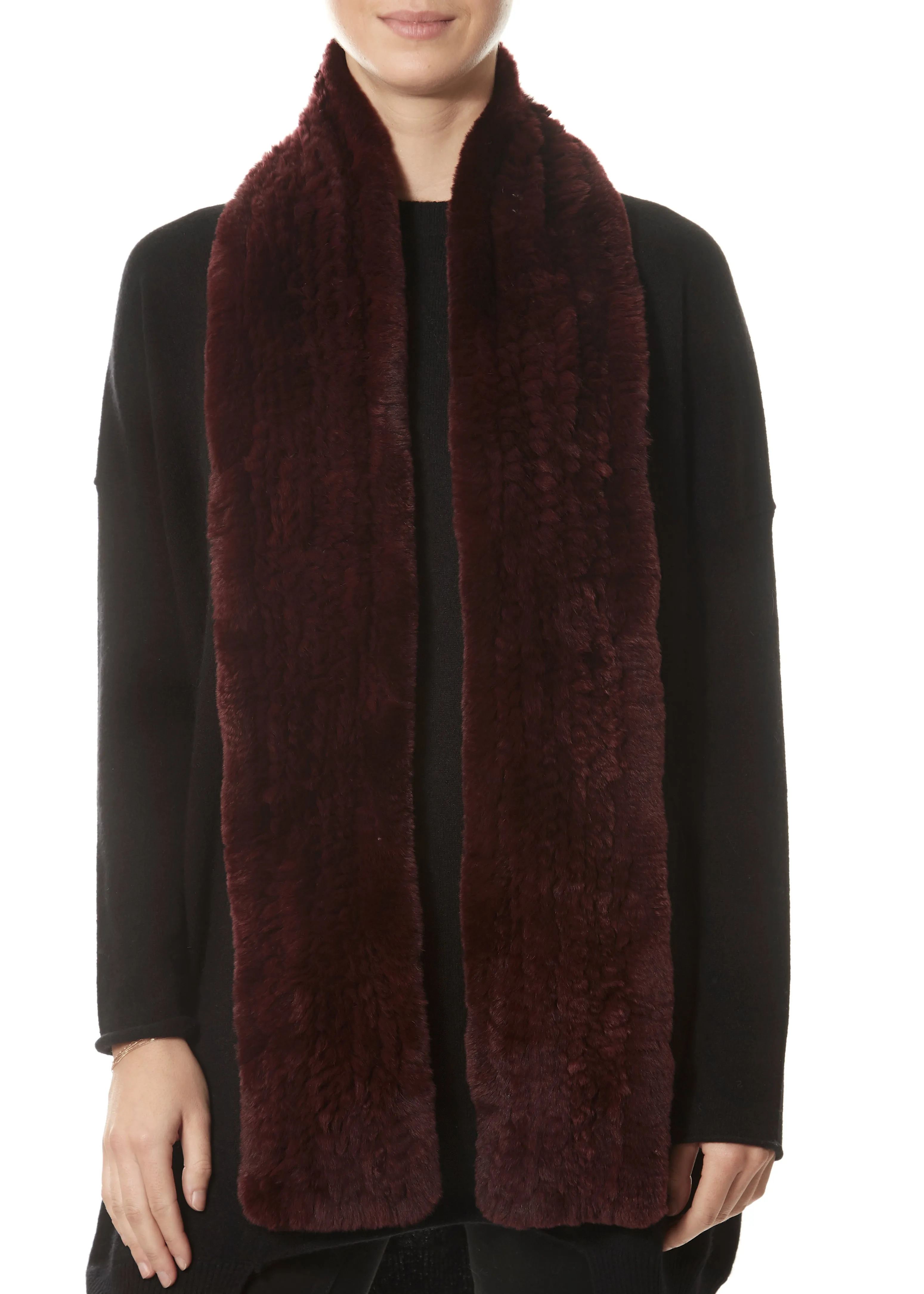 Burgundy 'Open' Real Rex Rabbit Fur Scarf