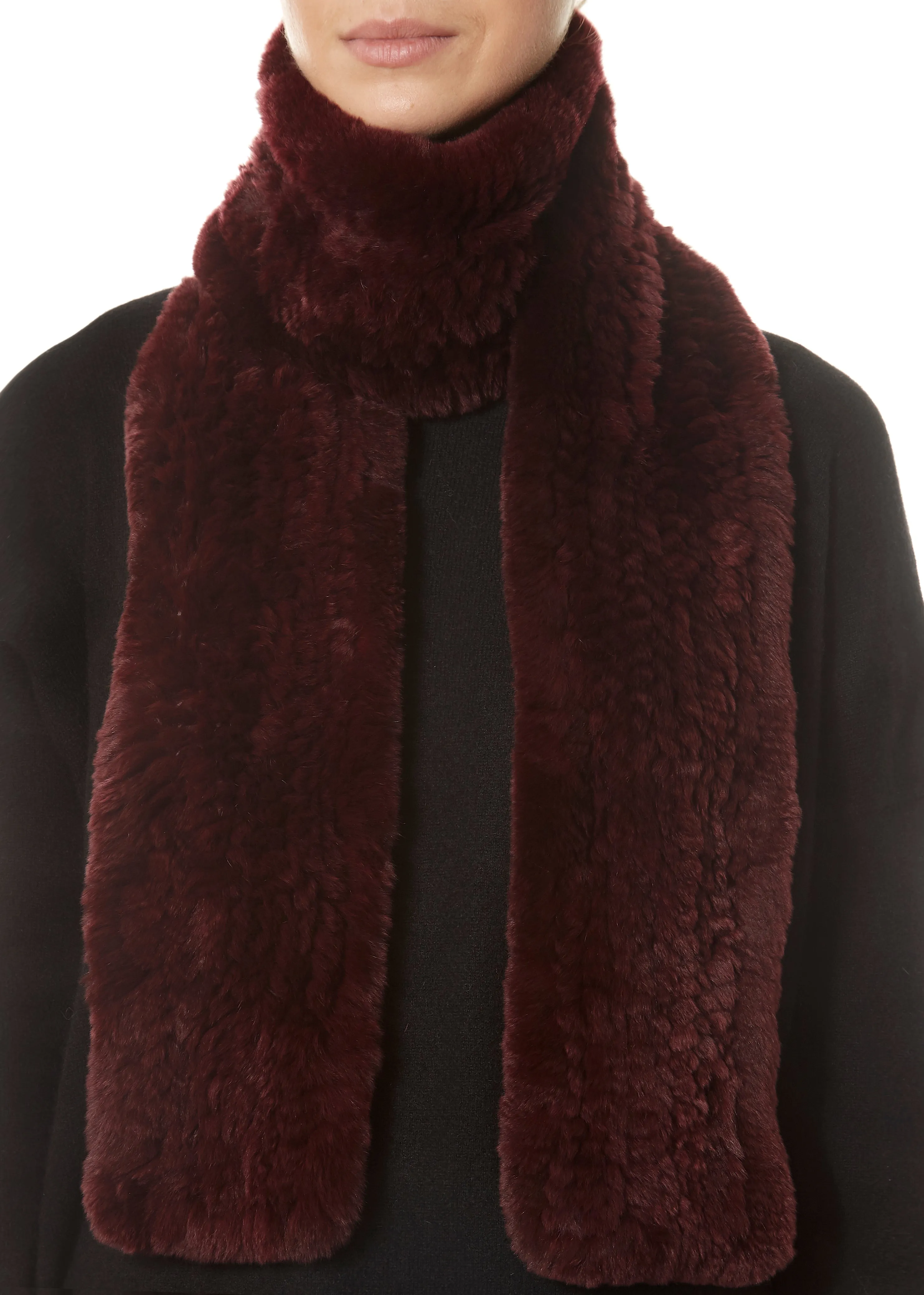 Burgundy 'Open' Real Rex Rabbit Fur Scarf