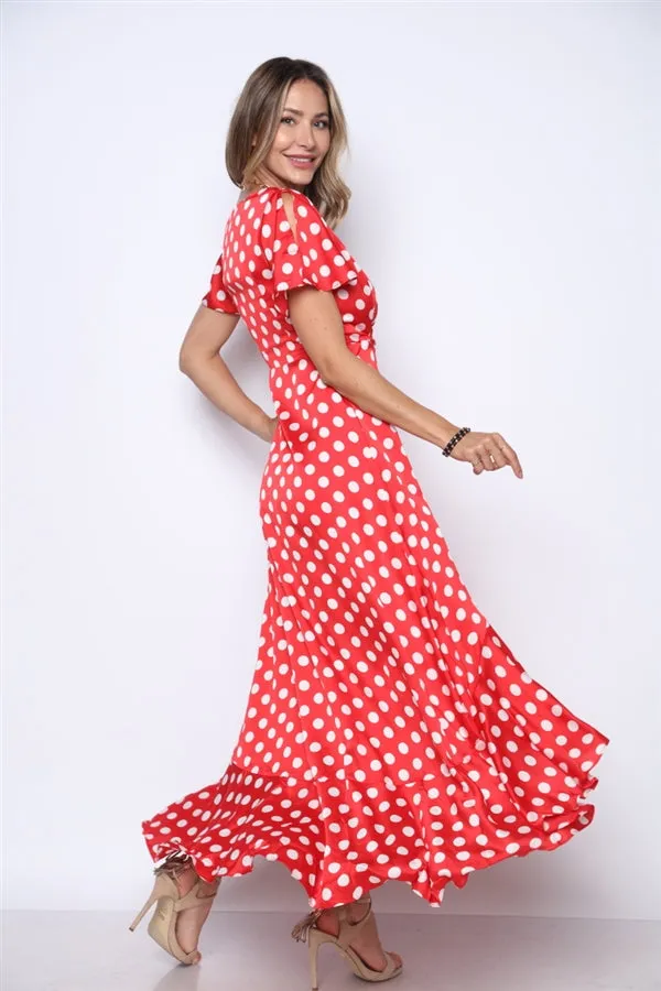 Candy Red Polka Dot Wrap Maxi Dress