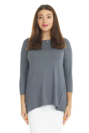 Charcoal 3/4 Sleeve Crewneck Tunic Shirt 'Ivy' Top for Women