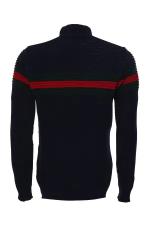 Chest Patterned Turtleneck Navy Blue Men Knitwear - Wessi