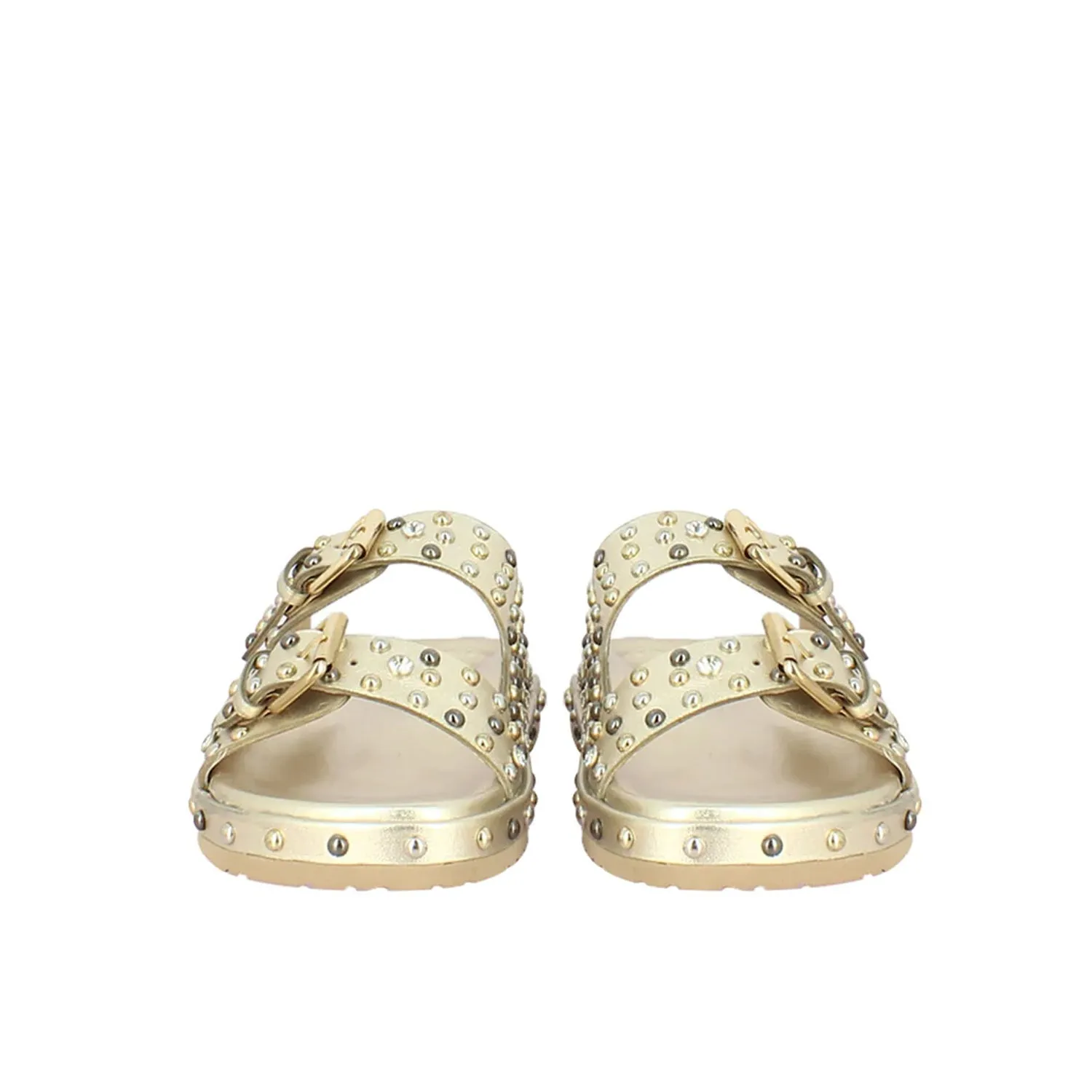 Chloe Studded Double Buckle Platin Leather Sandal