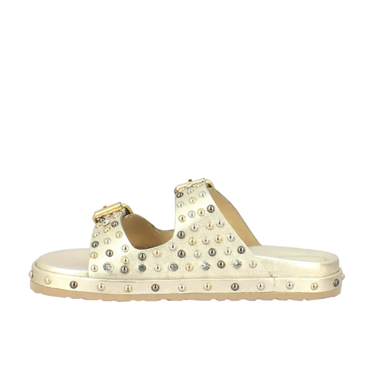 Chloe Studded Double Buckle Platin Leather Sandal