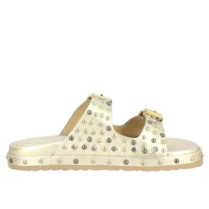 Chloe Studded Double Buckle Platin Leather Sandal