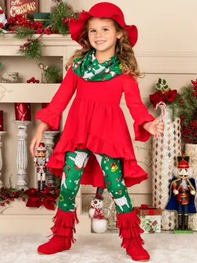 Christmas Llama Tunic, Scarf, and Legging Set