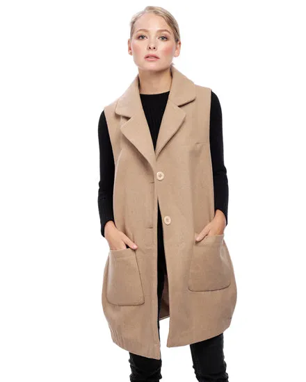 Classic Long Camel Beige Pocketed Vest