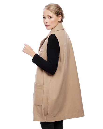 Classic Long Camel Beige Pocketed Vest