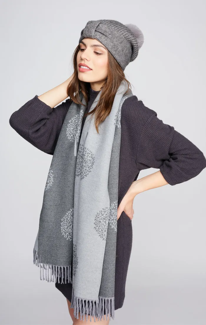 Classic Silver Grey Reversible Printed Scarf