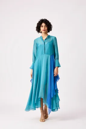 Clive Organza Shirt Dress - Turquoise & Azure Blue