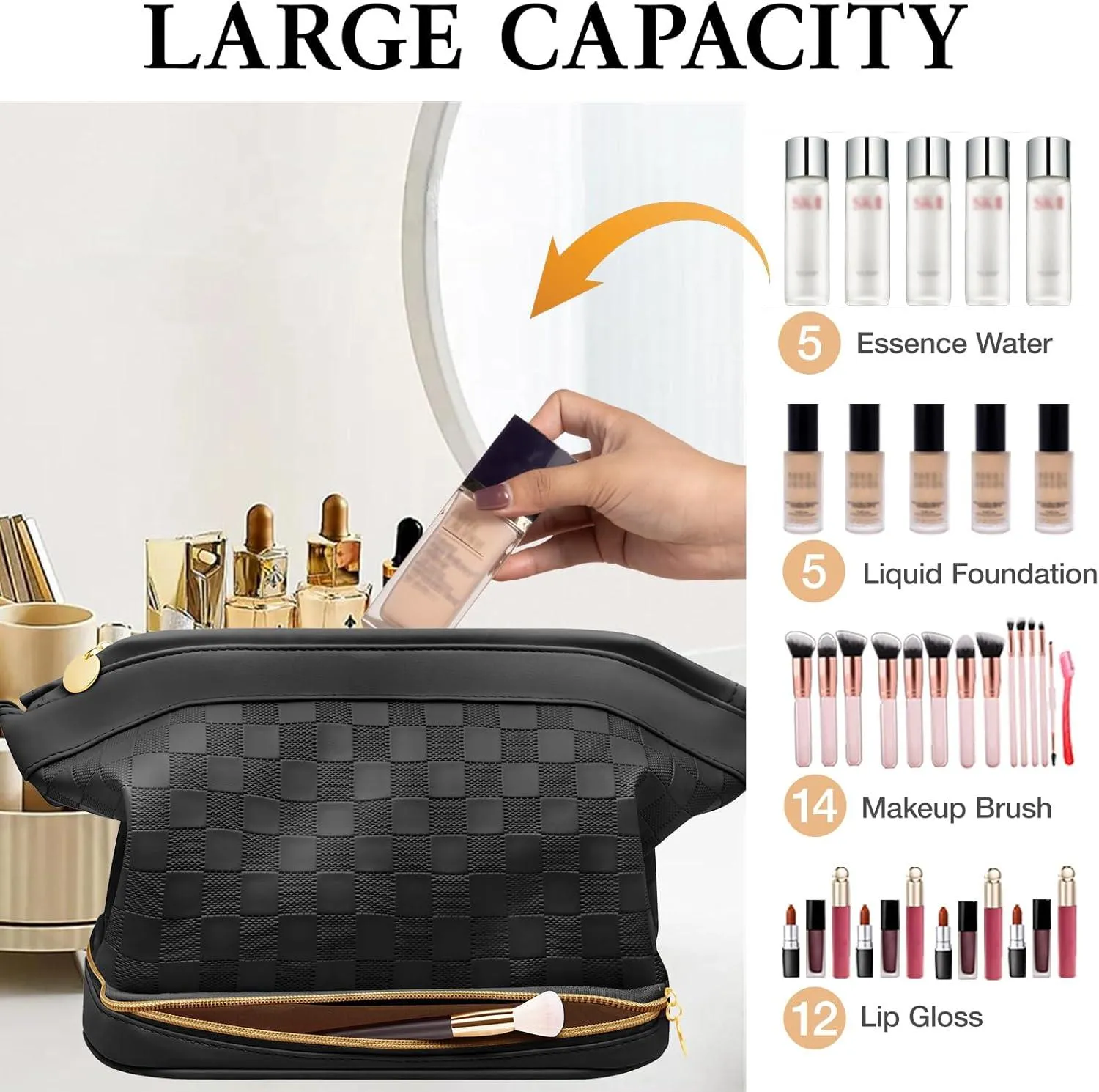 Cosmetic Travel Bag, Leather Makeup Bag