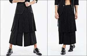 Dark Black Men's Pleats Wrap Skirt //  Wear it with Drop Crotch Pants