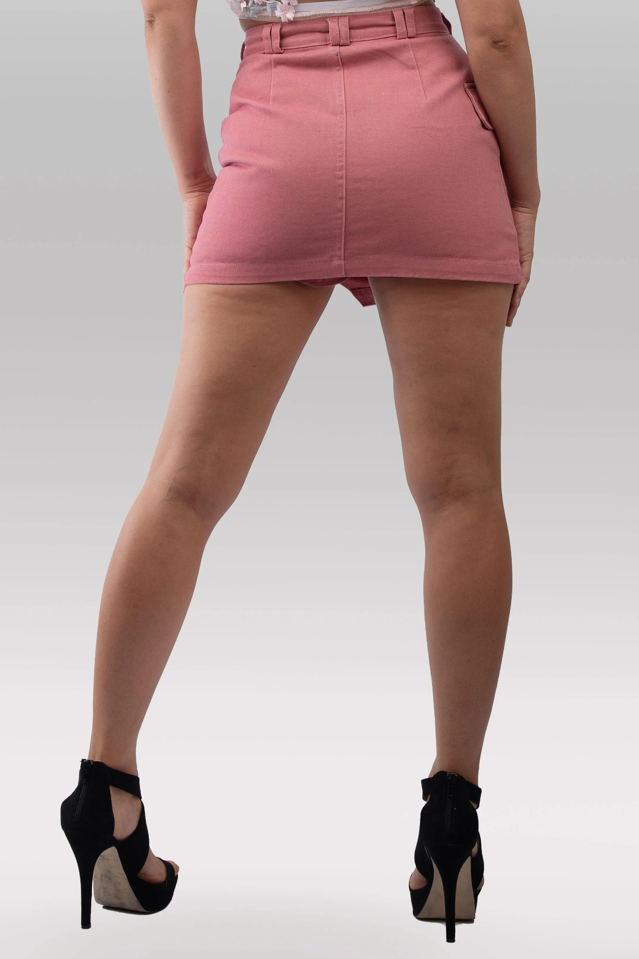 Denim Asymmetric Skort in Pink