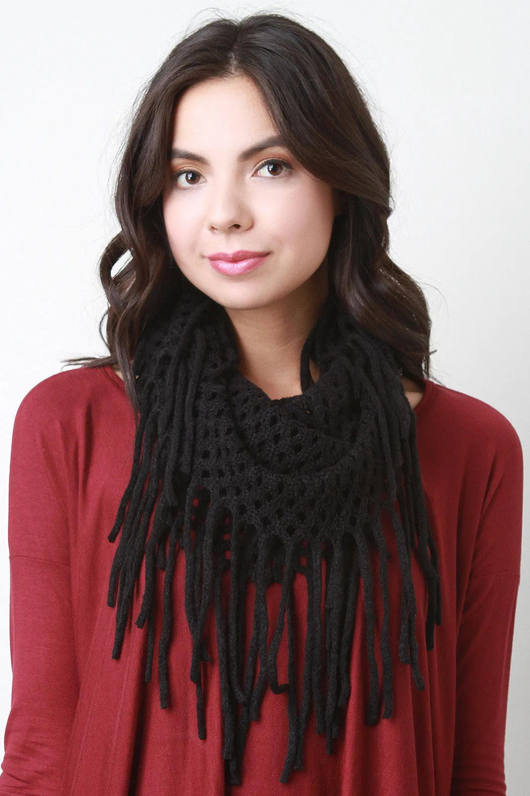 Diamond Knit Fringe Infinity Scarf