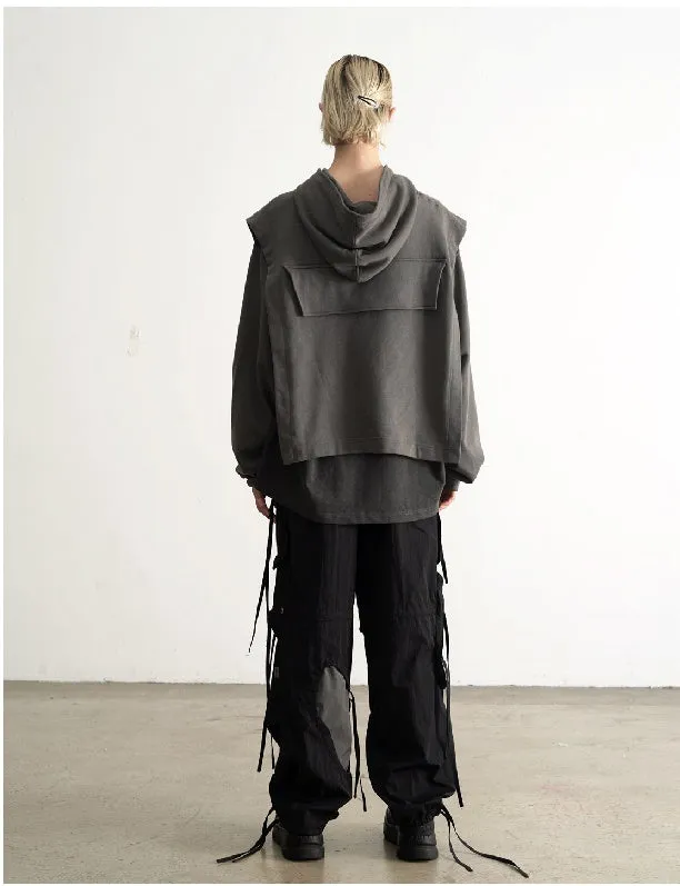 Dirty Dyed Two Piece Look - Cloak Style Stitching Sweater