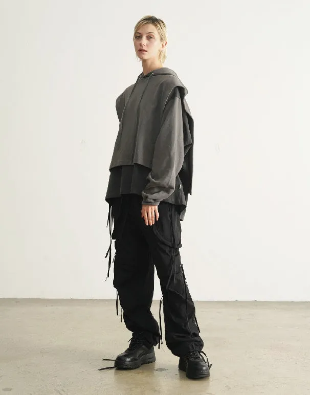 Dirty Dyed Two Piece Look - Cloak Style Stitching Sweater