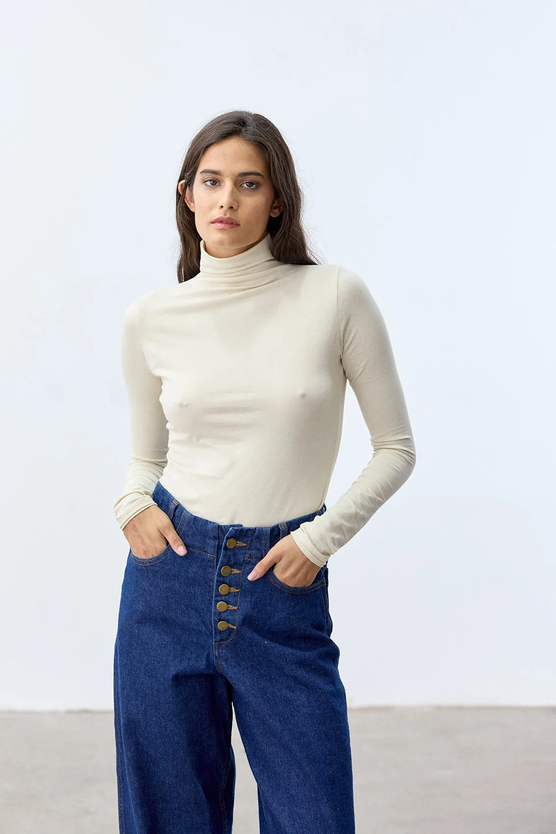 Essential Turtleneck Top Organic Pima Cotton - Hueso