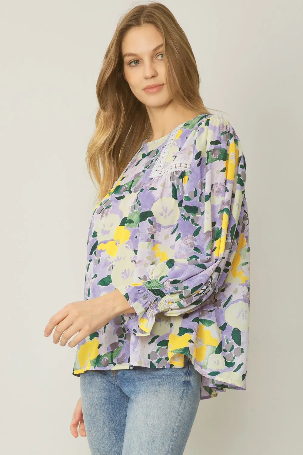 Floral Crochet Trim Blouse