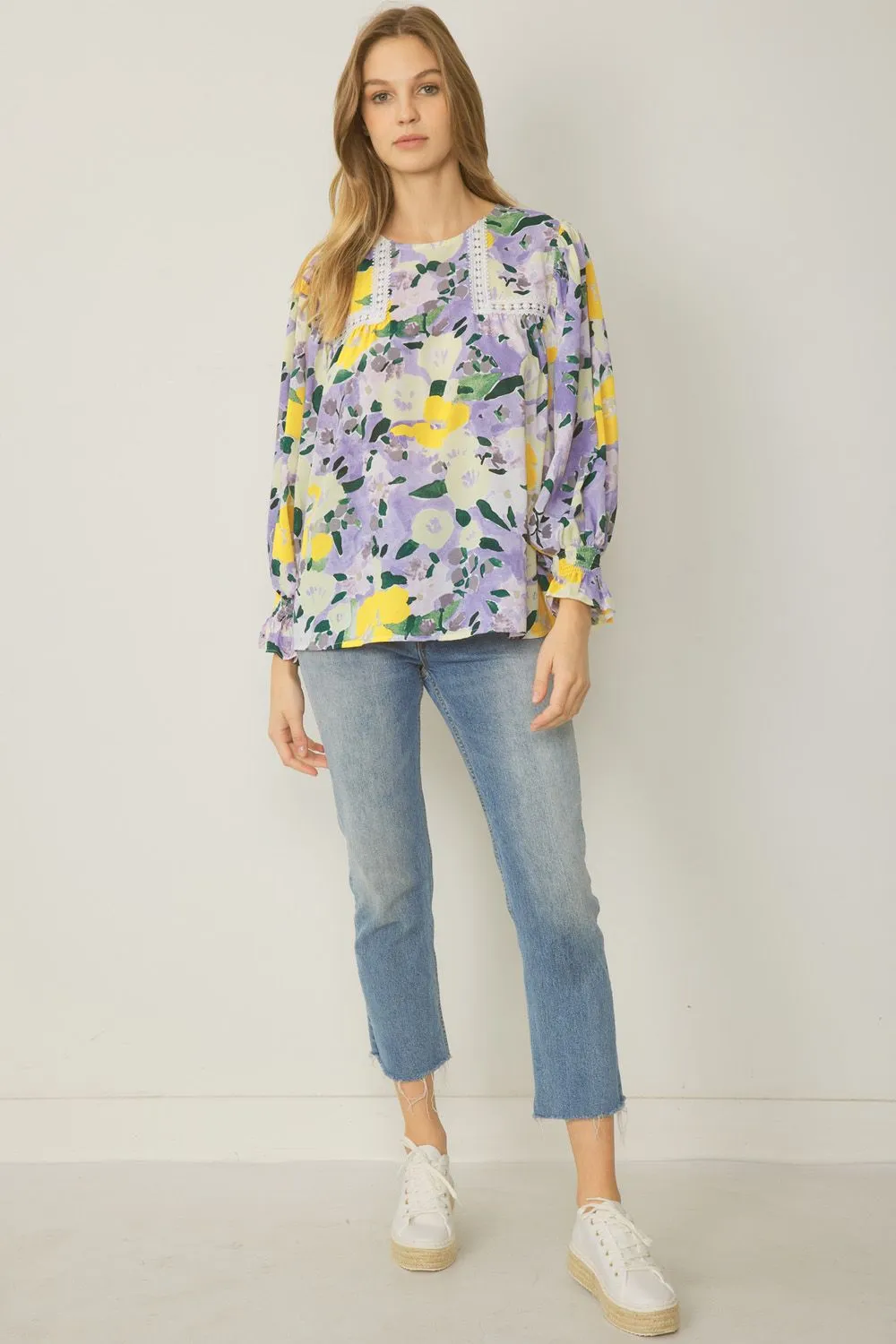 Floral Crochet Trim Blouse