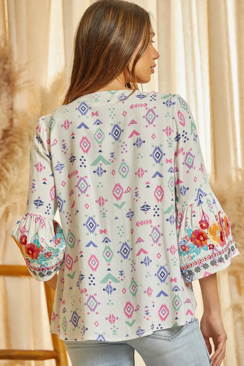 Floral Embroidered Geometric Blouse