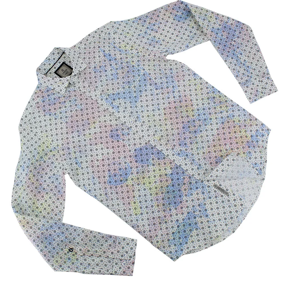 Floral Print Linen Shirt - Multicolor Tie Dye