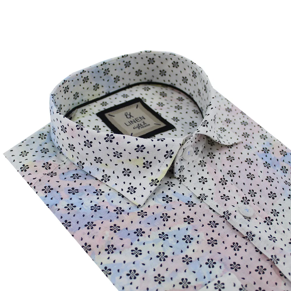 Floral Print Linen Shirt - Multicolor Tie Dye