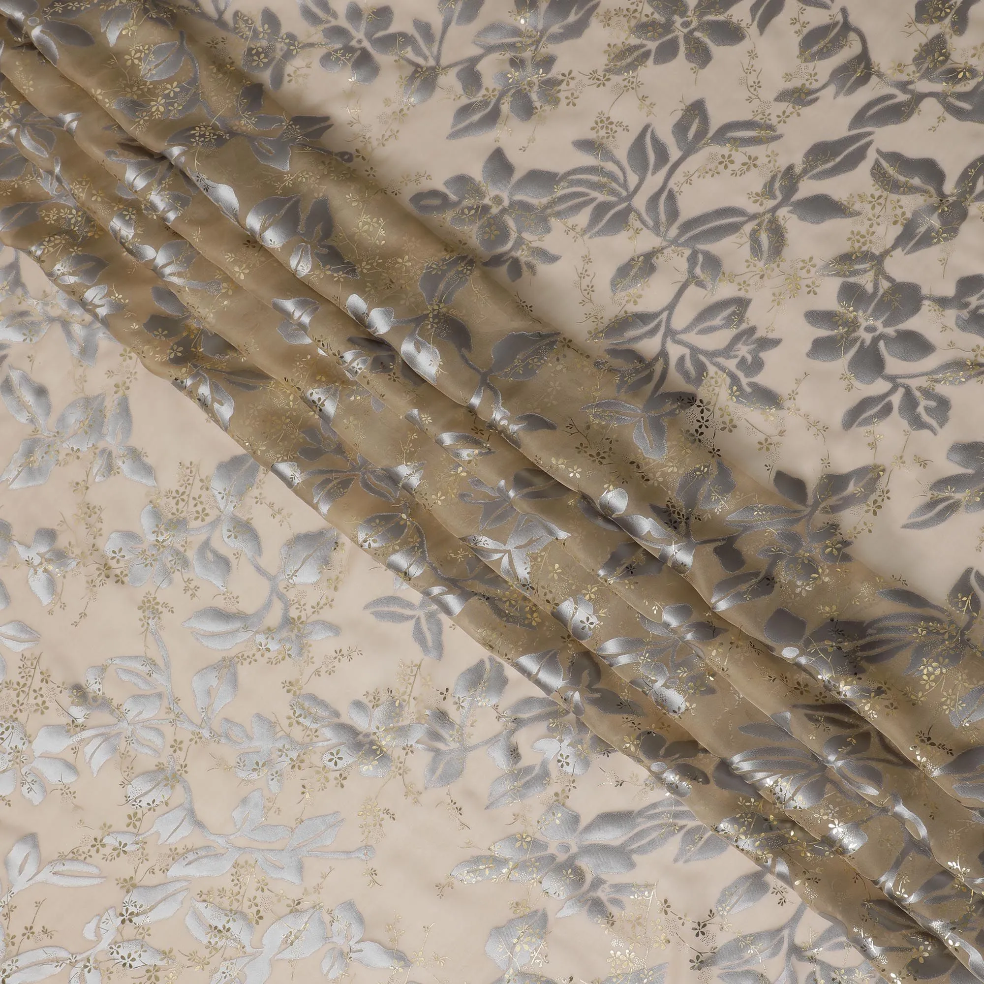 Floral Whisper Silk Chiffon Metallic Fabric - Timeless Elegance, Crafted in South Korea, 110 cm Width  - D17660