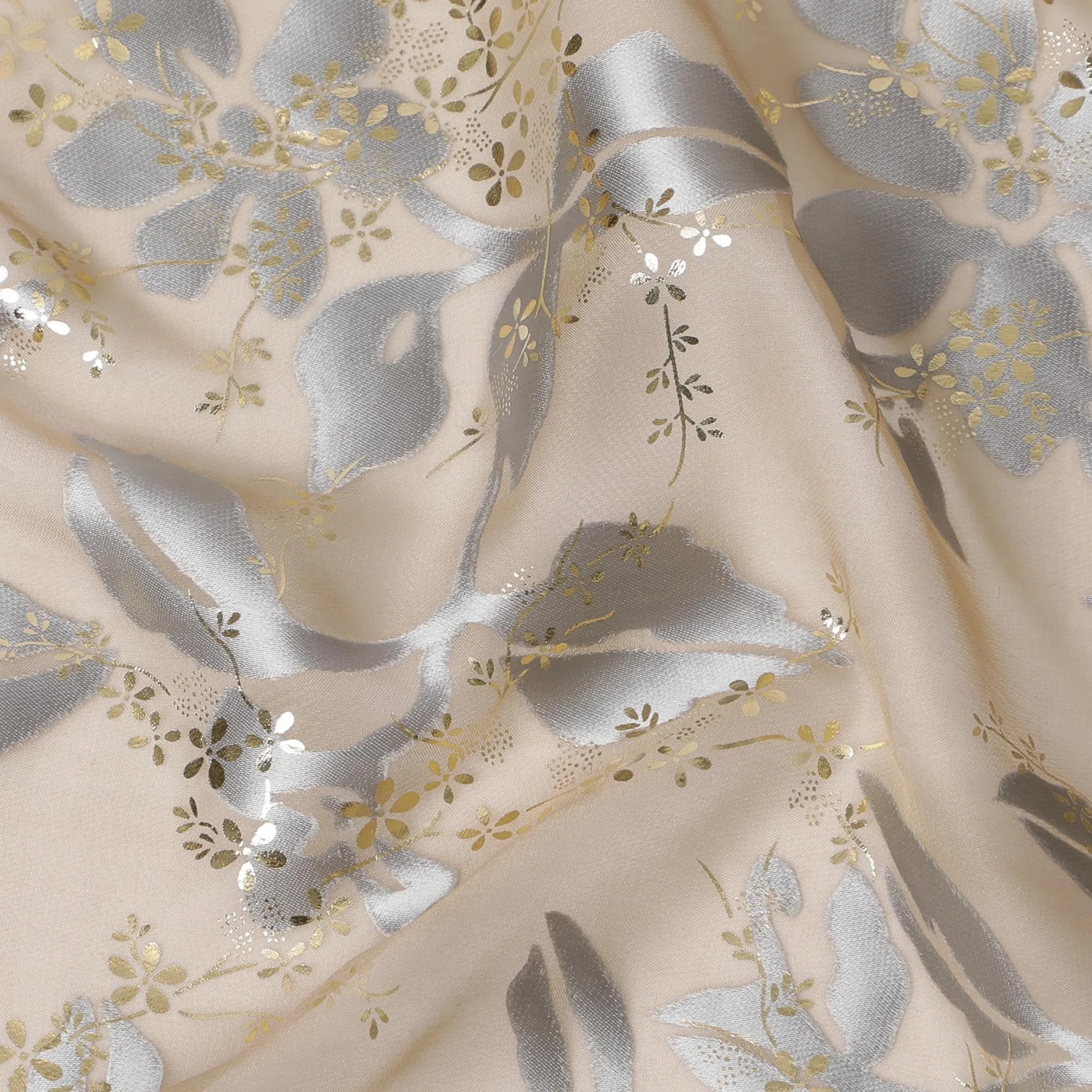 Floral Whisper Silk Chiffon Metallic Fabric - Timeless Elegance, Crafted in South Korea, 110 cm Width  - D17660