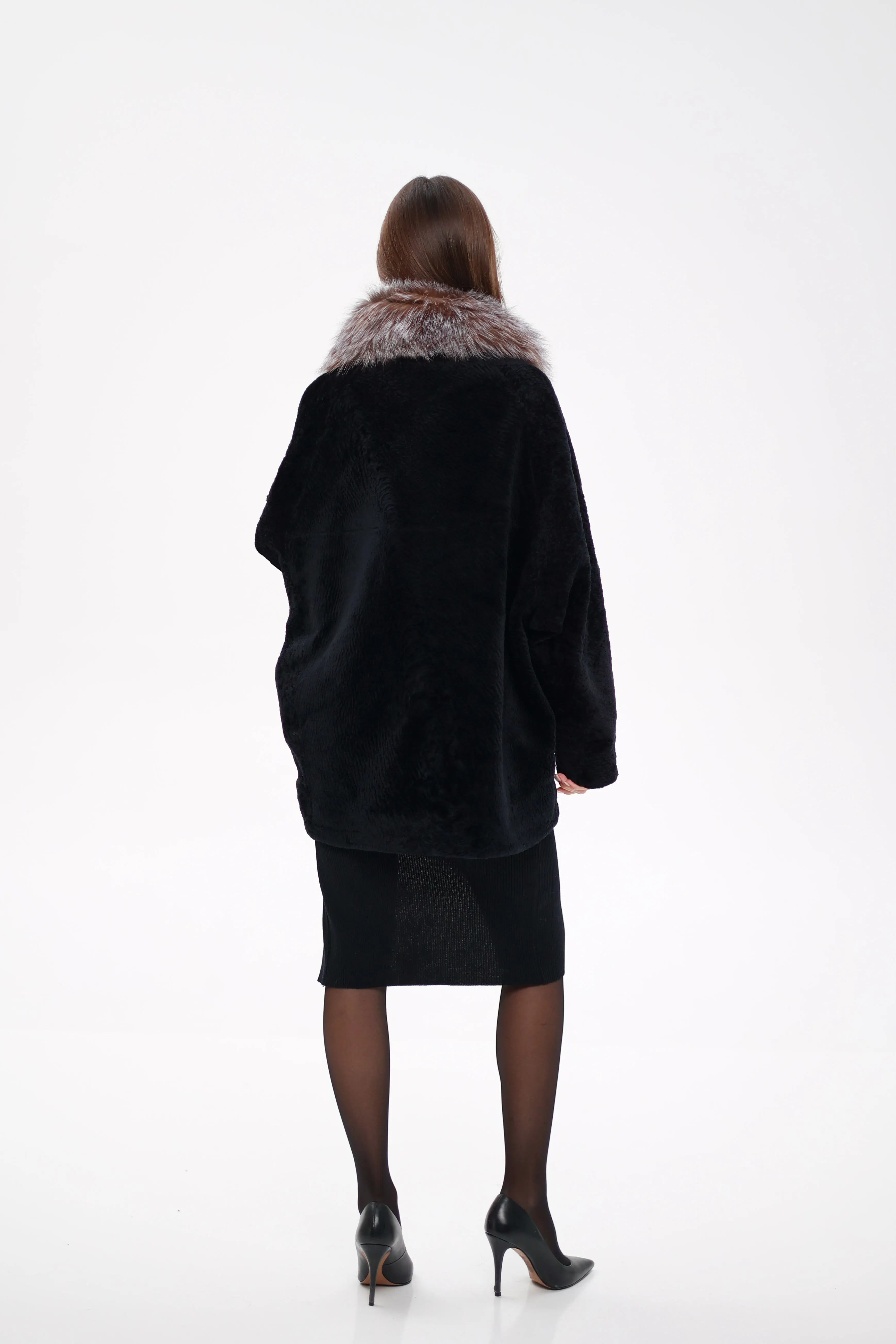 Genuine Shearling Silver Fox Trim Jacket