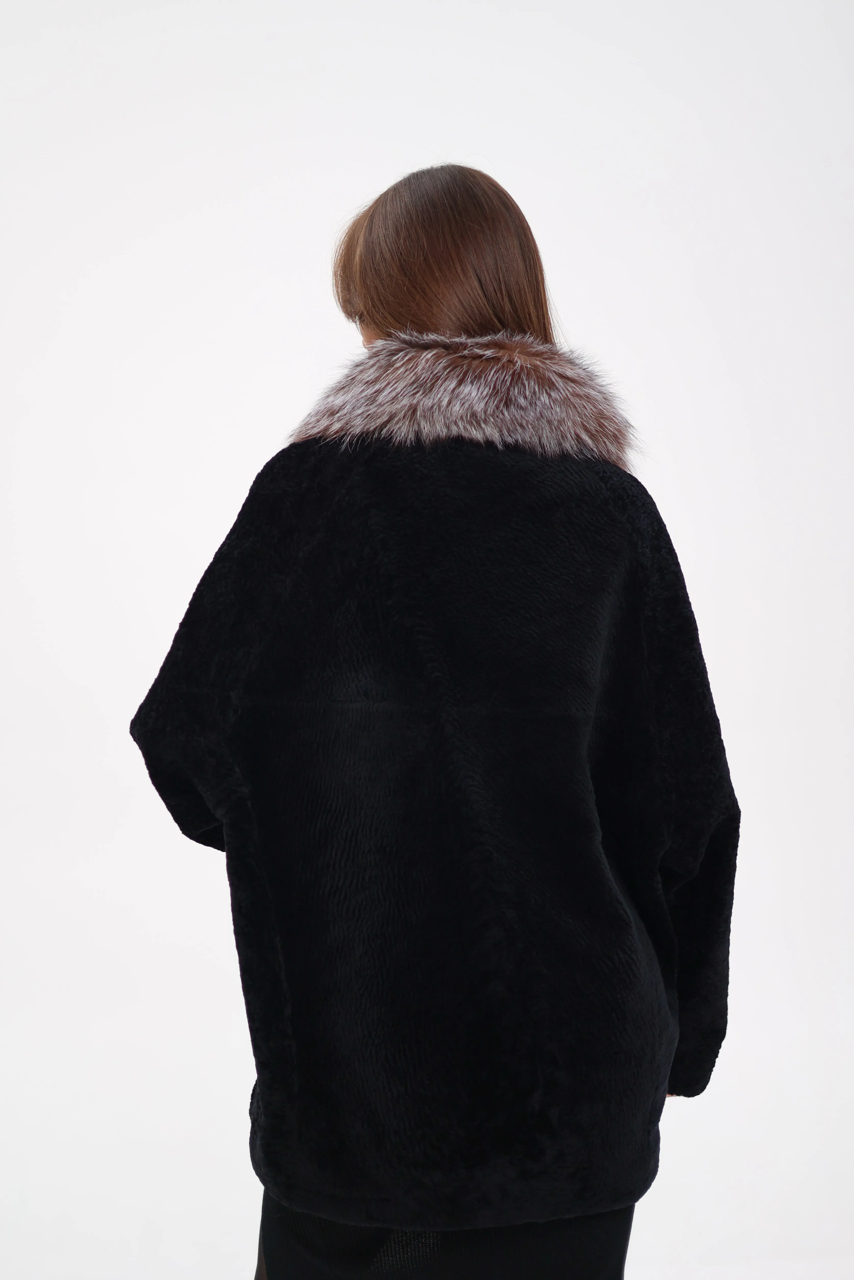 Genuine Shearling Silver Fox Trim Jacket