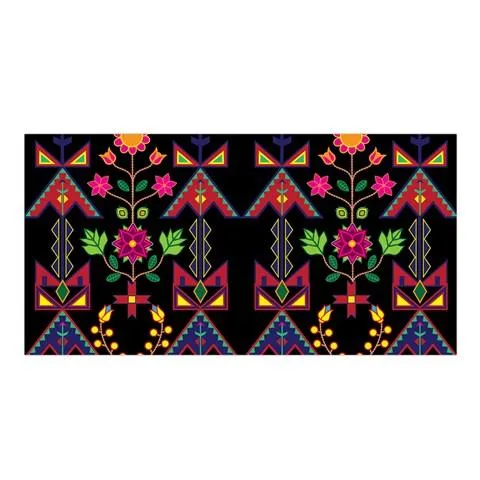 Geometric Floral Spring Black Satin Shawl