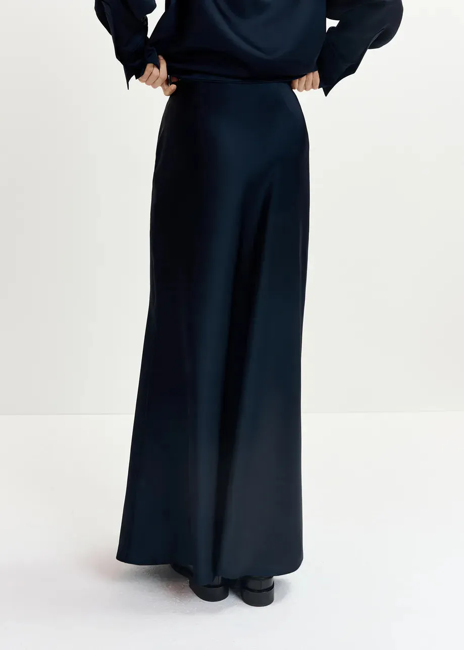 Giada Satin Maxi Skirt - Navy