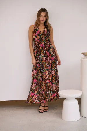 Gillian Black/Rust/Pink Multi Print Maxi Dress