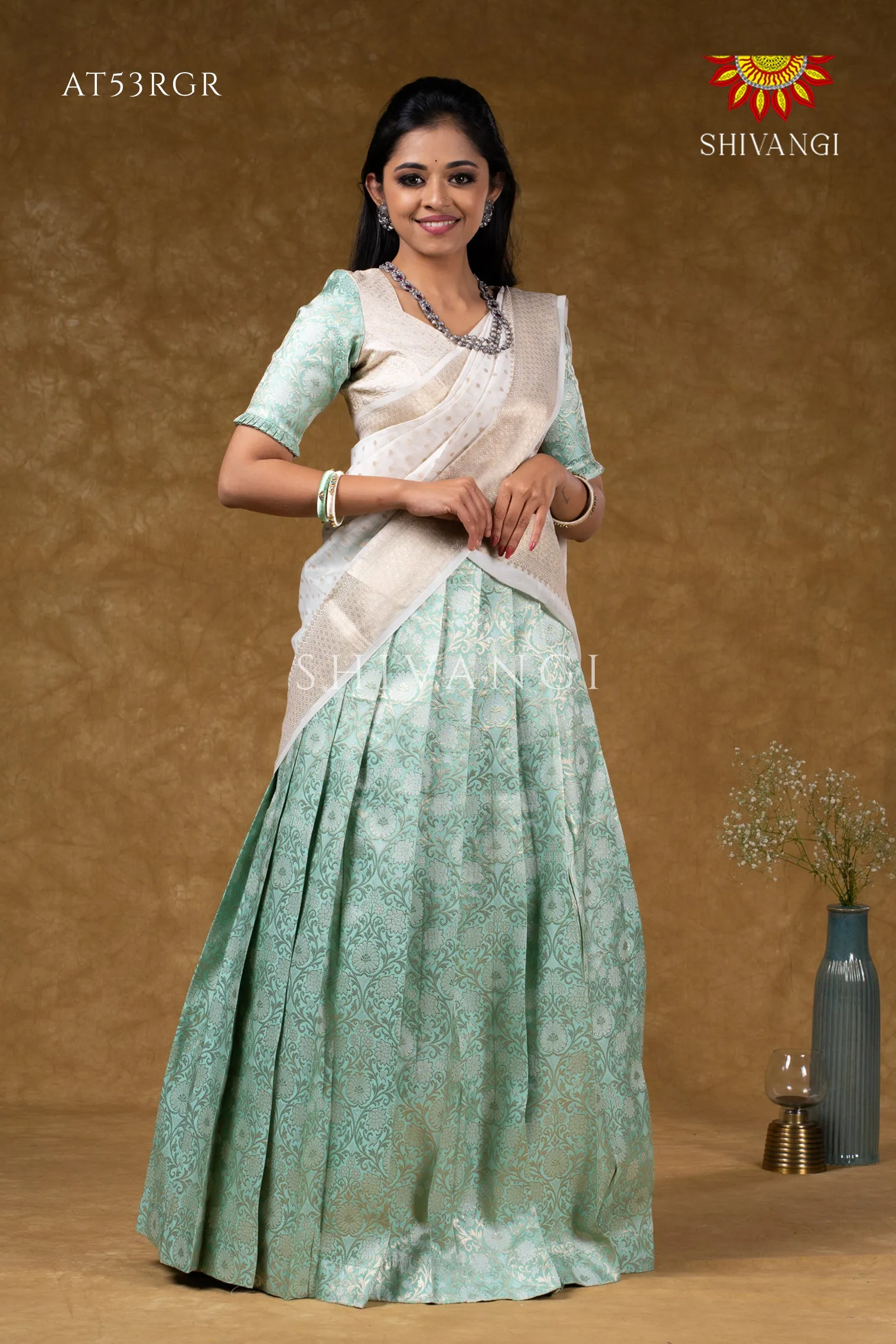 Girls Aquamarine Night Queen  Half Saree | Langa Davani