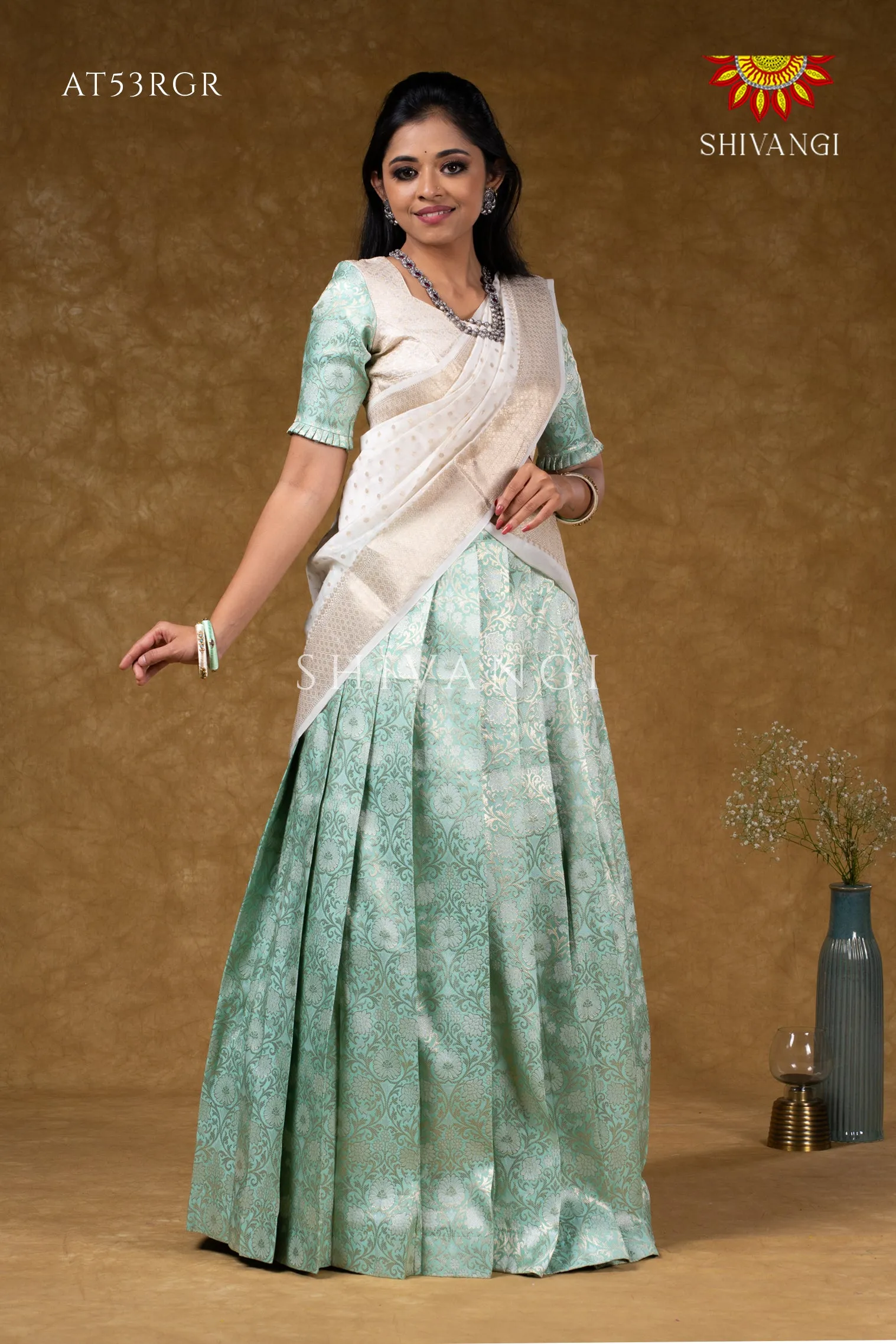 Girls Aquamarine Night Queen  Half Saree | Langa Davani