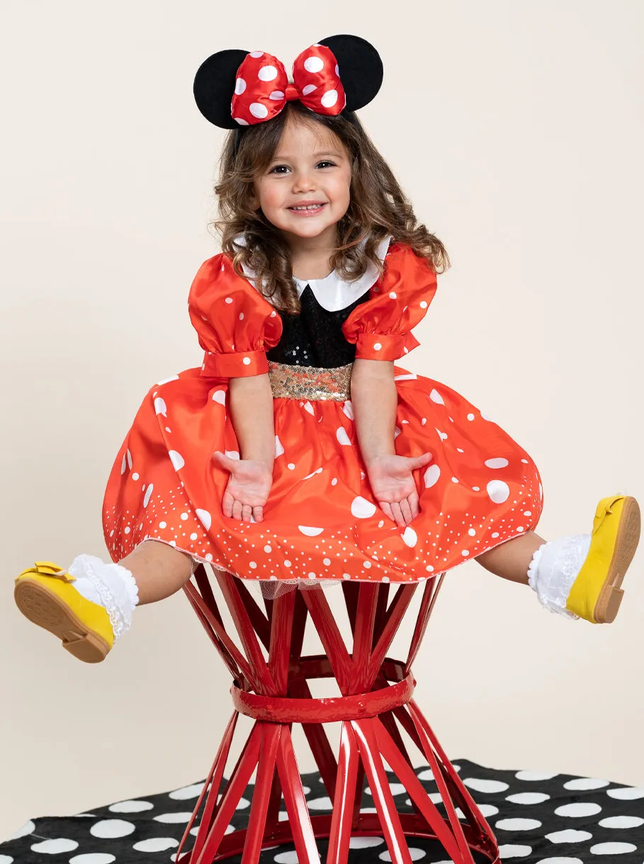 Girls Minnie Mouse Inspired Sequin Costume Dress and Ears