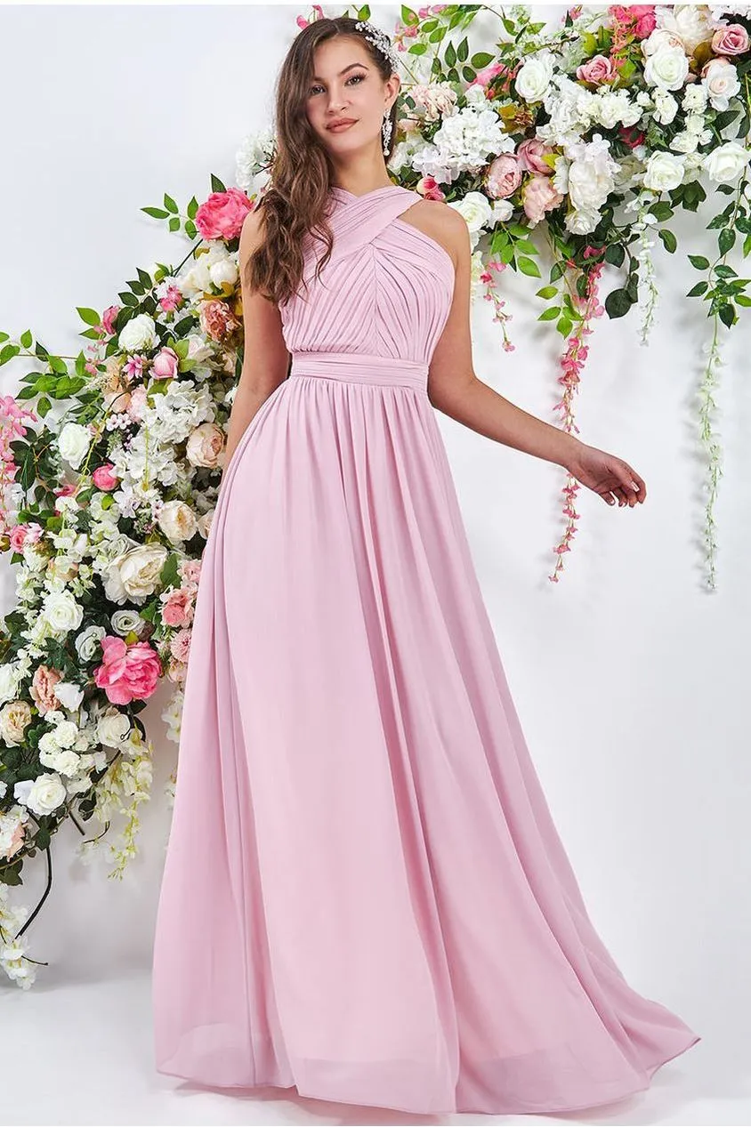 Goddiva Halter Neck Chiffon Maxi Dress - Blush