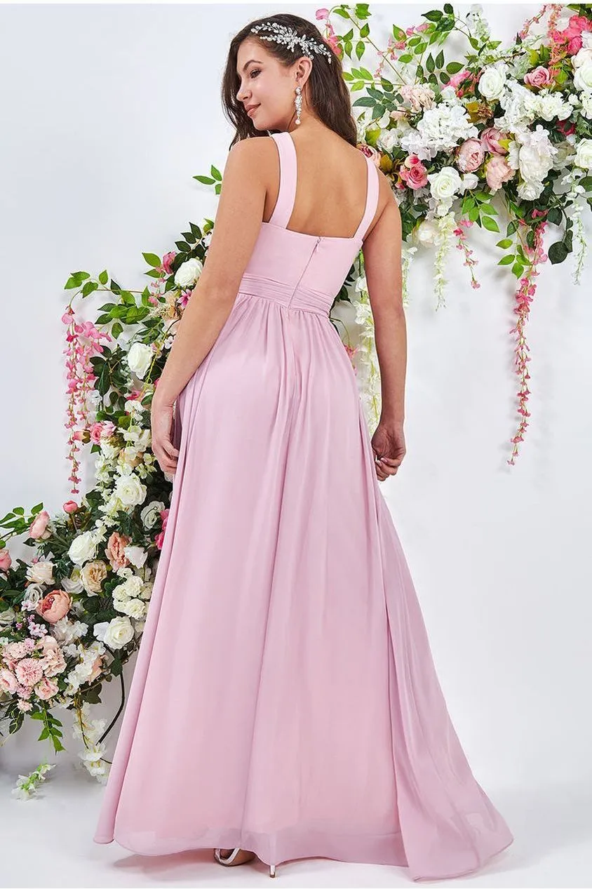 Goddiva Halter Neck Chiffon Maxi Dress - Blush