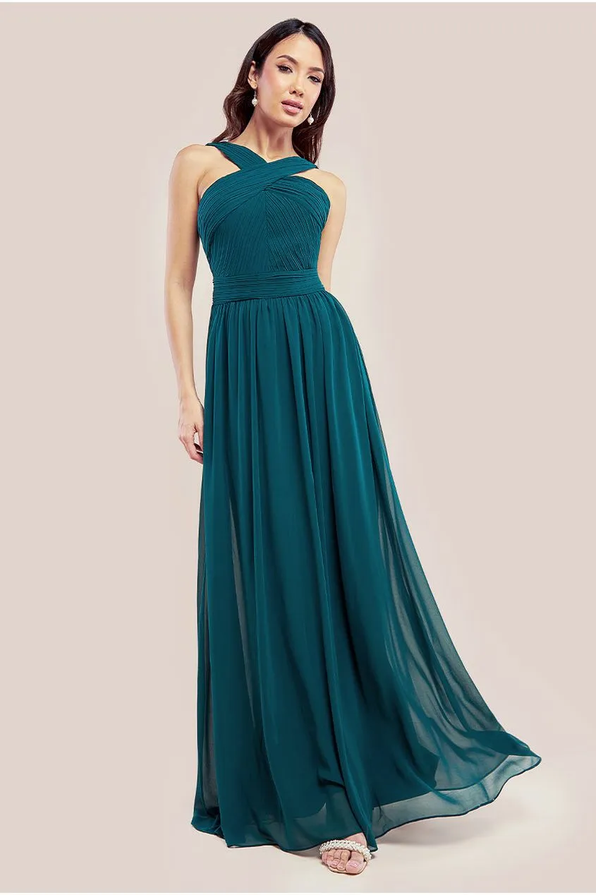 Goddiva Halter Neck Chiffon Maxi Dress - Emerald Green