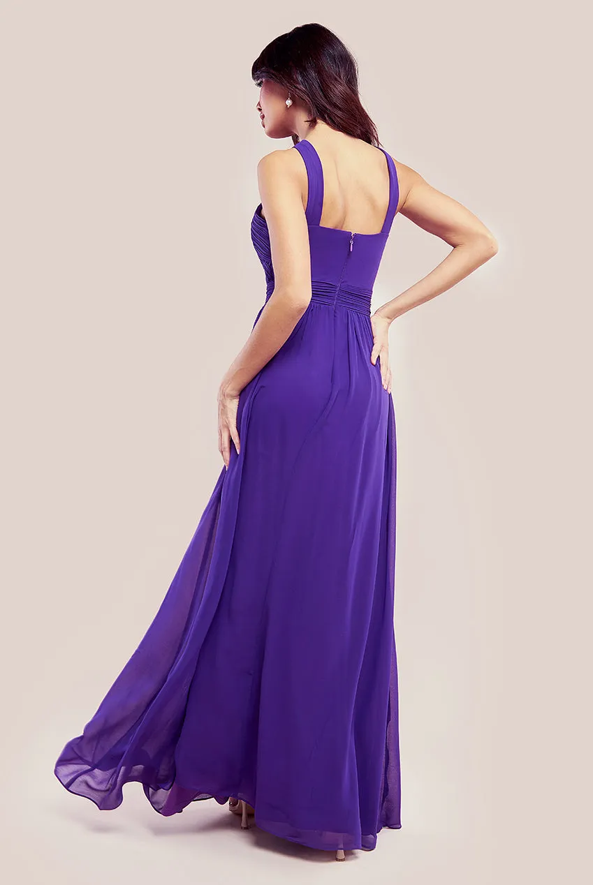 Goddiva Halter Neck Chiffon Maxi Dress - Purple