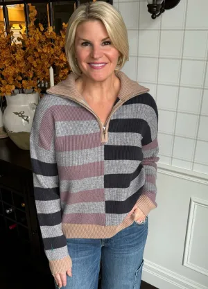 Grey, Lavender, Slate Striped Sweater