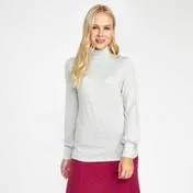 Grey Roll Neck Rib Top with Button Detail