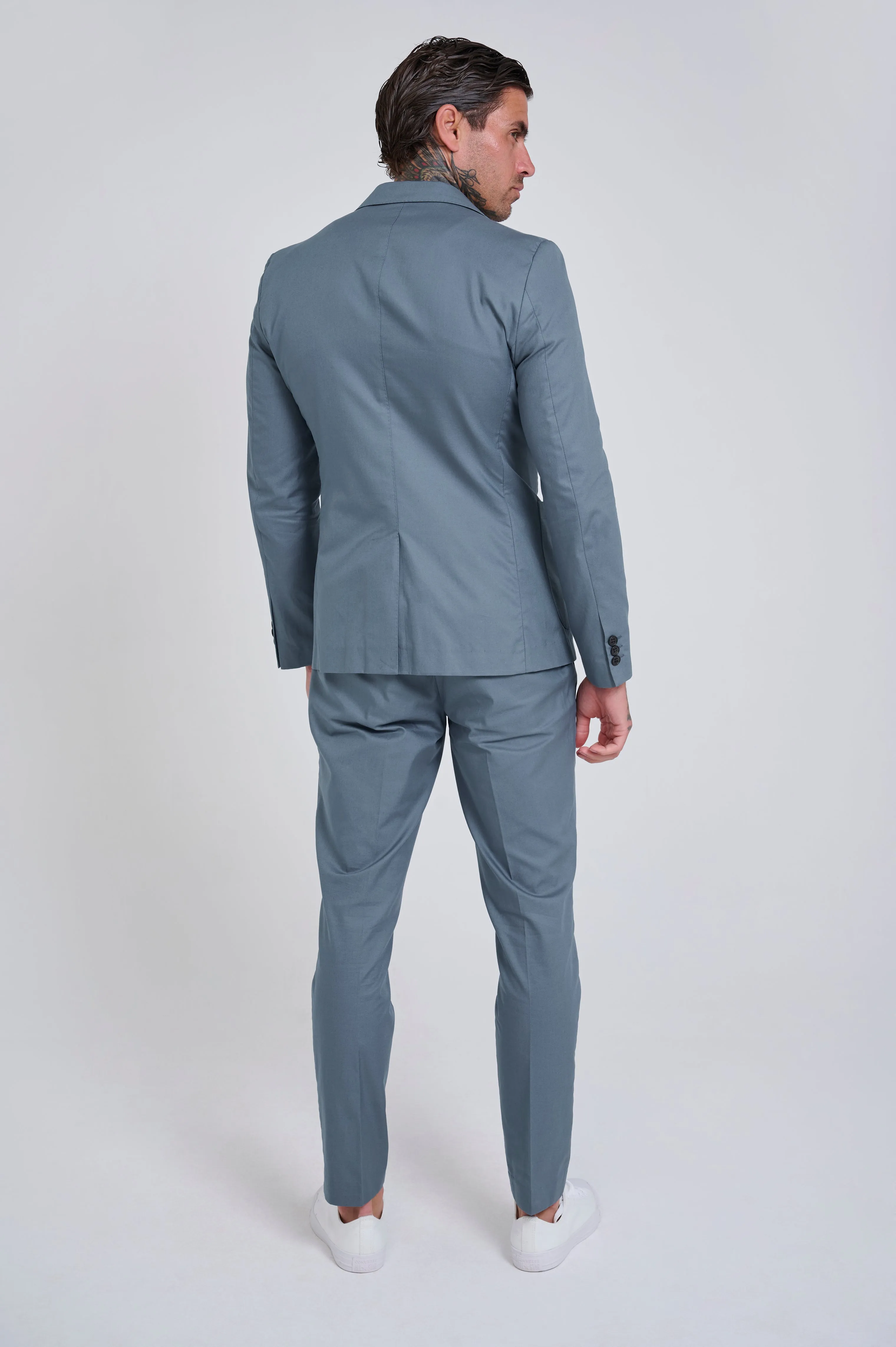 Harry Slim Fit Paper Touch Cotton Suit Smart Trousers in Mid Blue