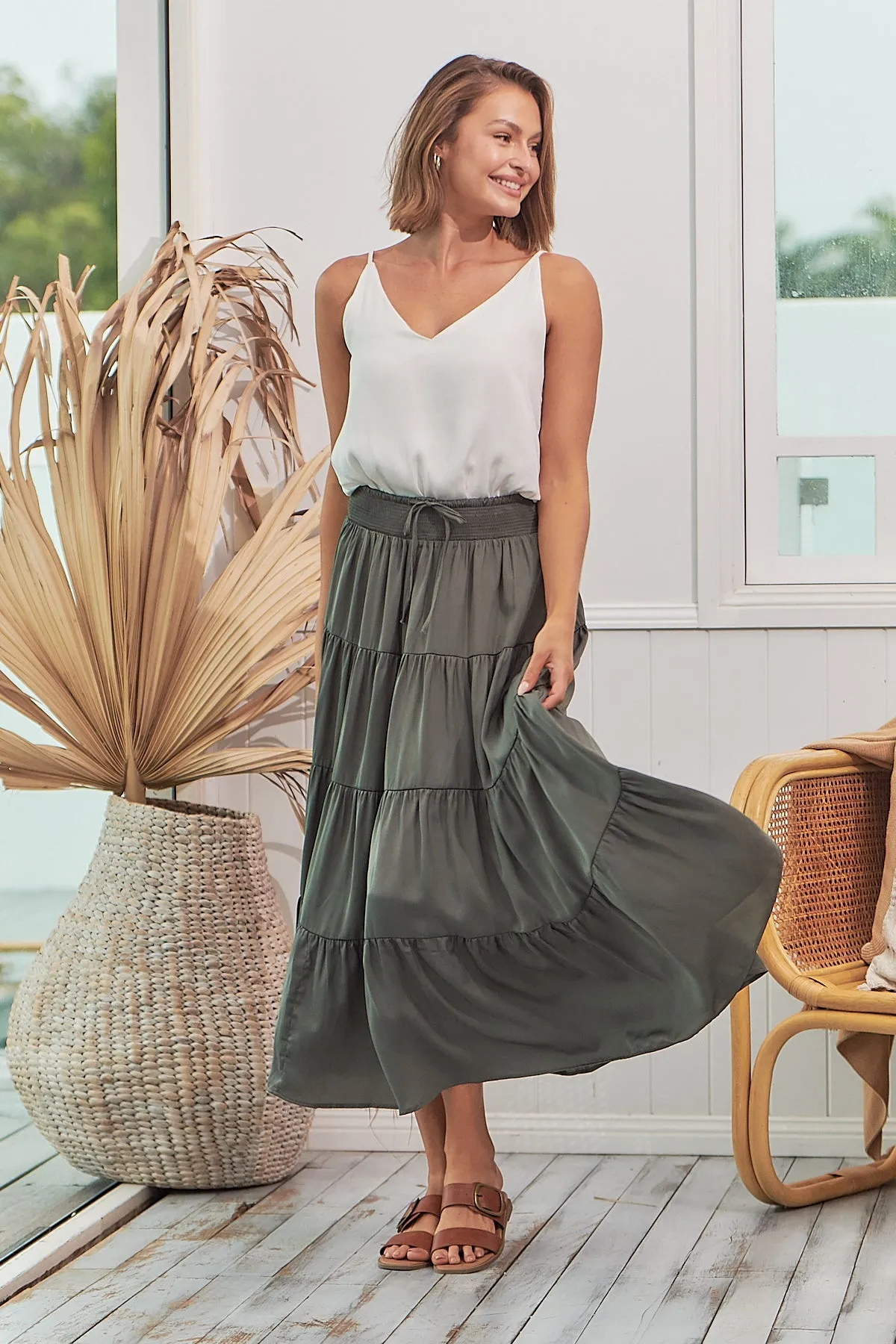 Helene Grey Satin Maxi Skirt