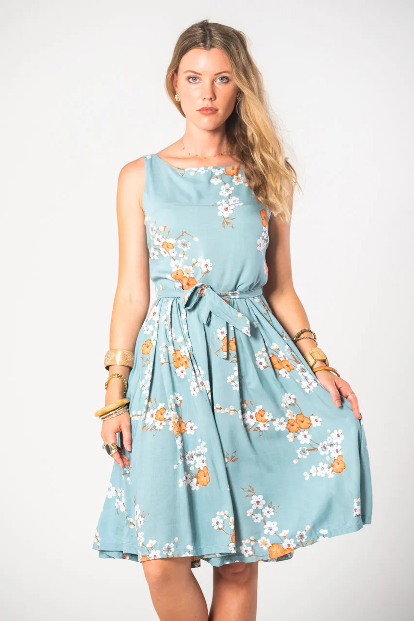 Isabella  Dress - Blue Orange Cosmos Print