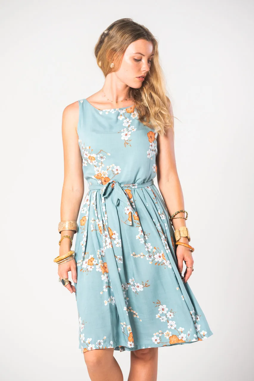 Isabella  Dress - Blue Orange Cosmos Print