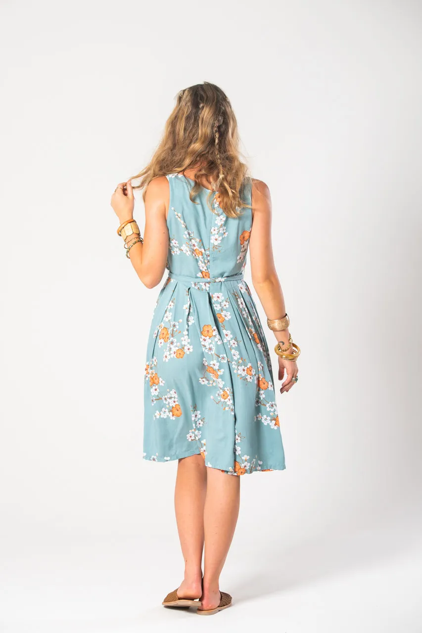 Isabella  Dress - Blue Orange Cosmos Print