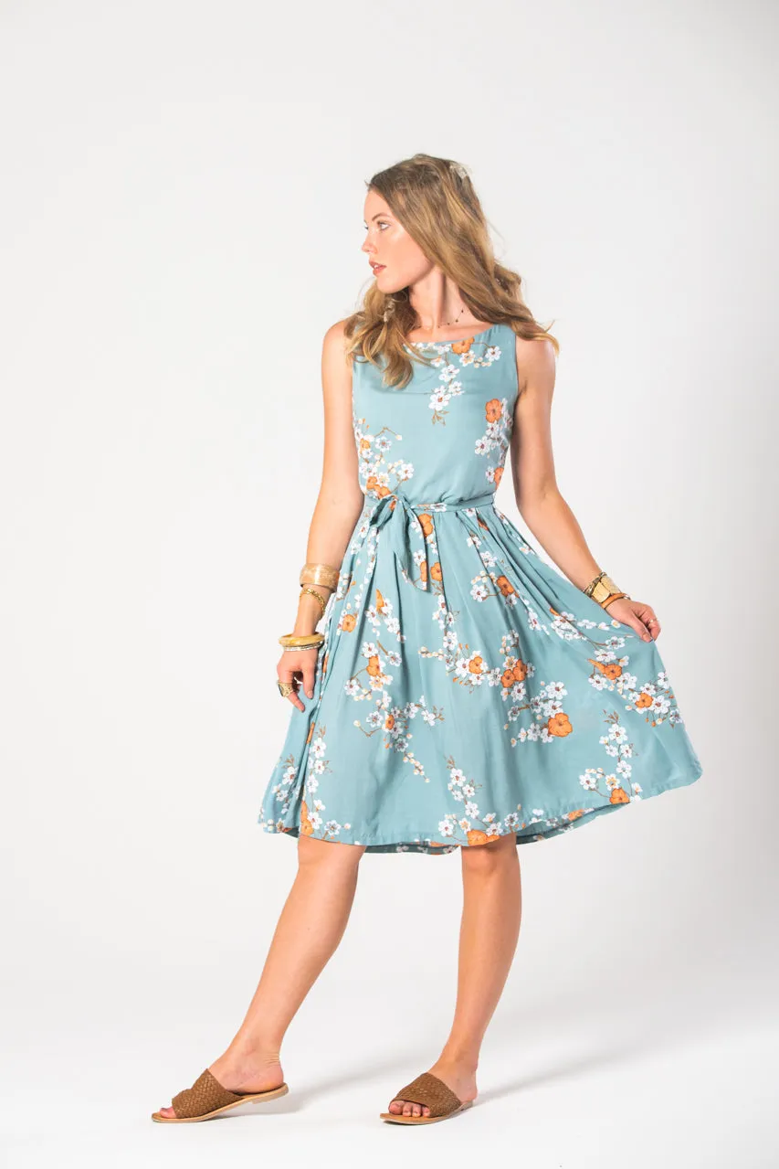 Isabella  Dress - Blue Orange Cosmos Print