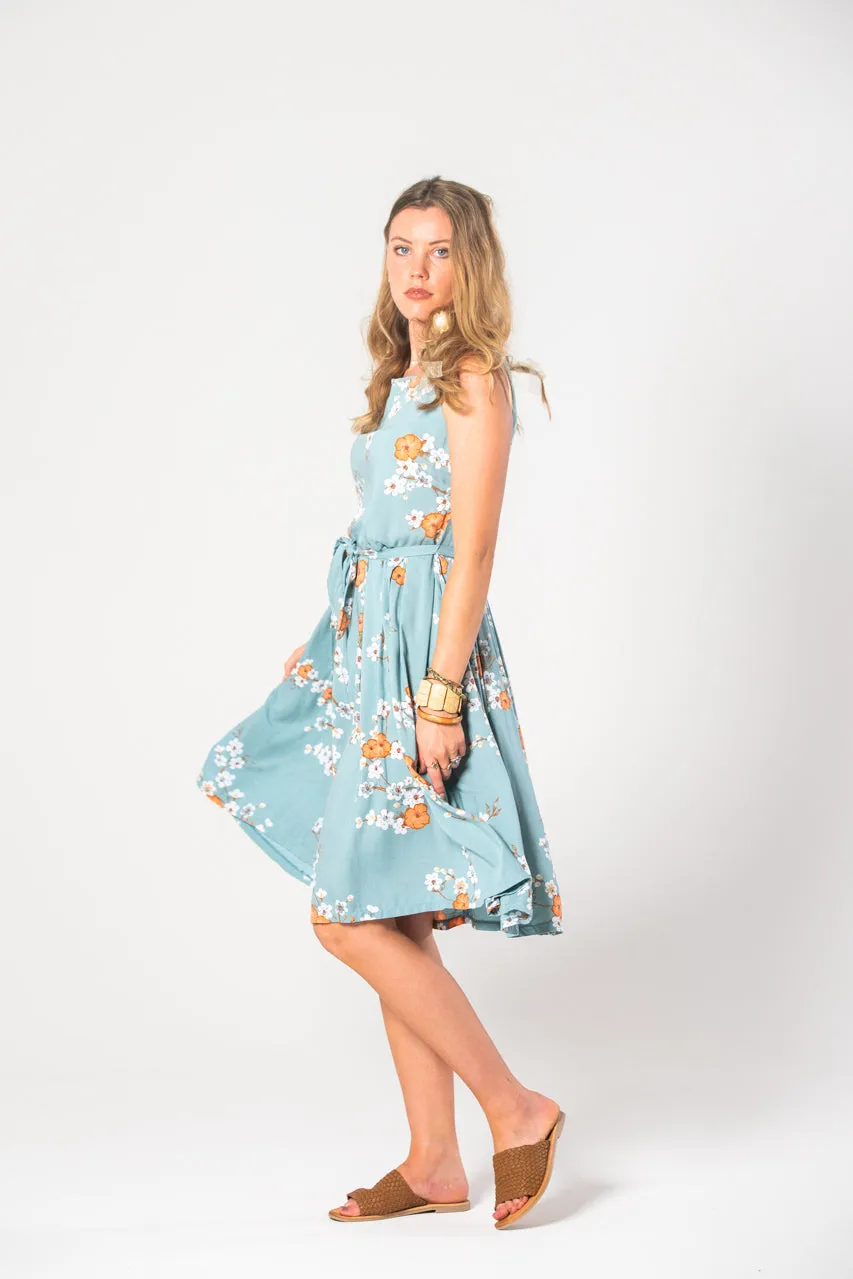 Isabella  Dress - Blue Orange Cosmos Print