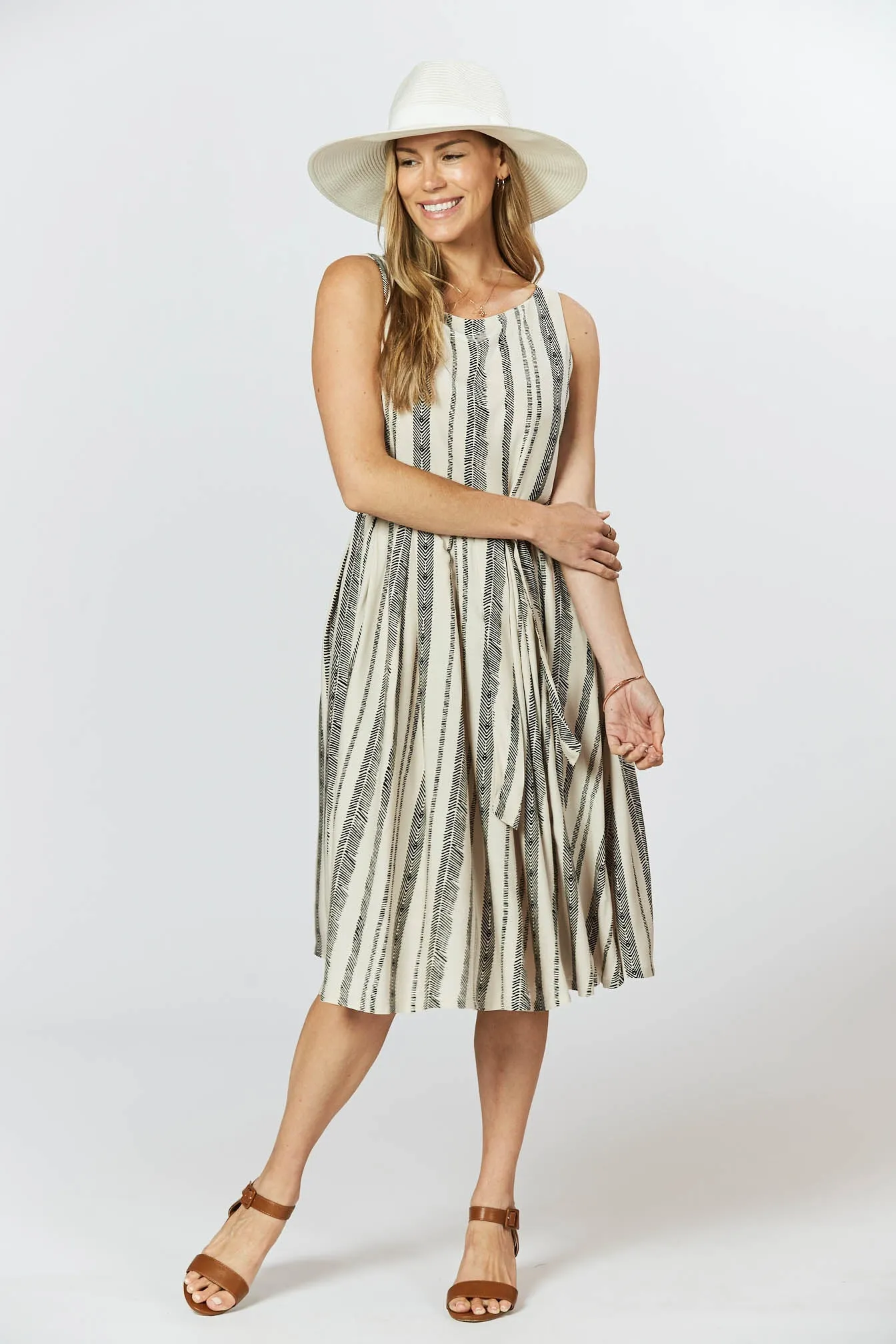 Isabella Dress - Seashell Feather Stripe