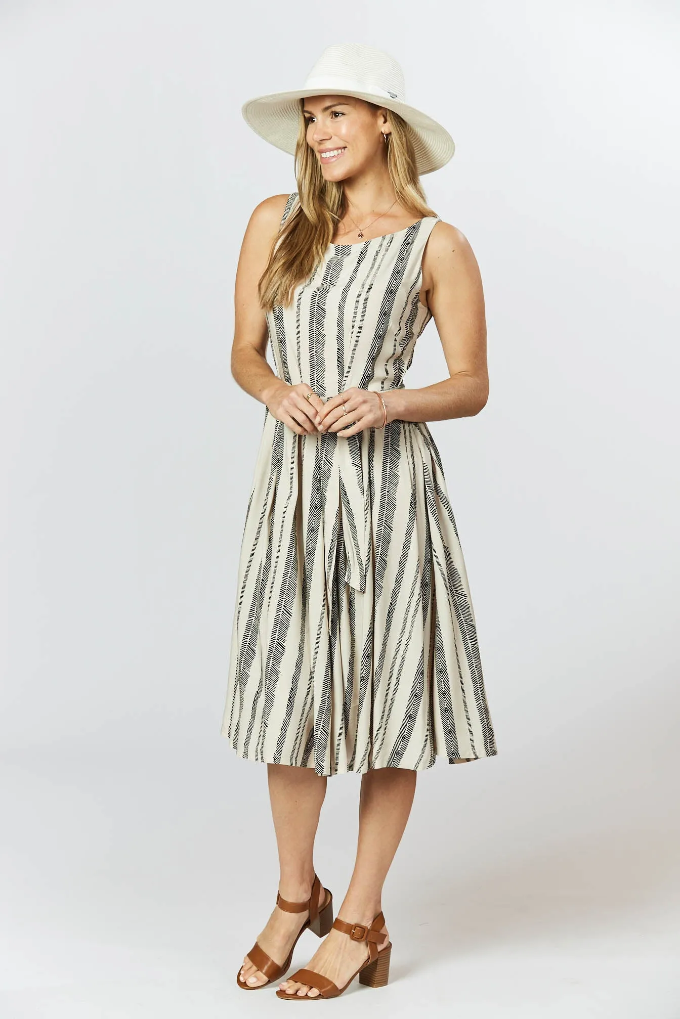 Isabella Dress - Seashell Feather Stripe